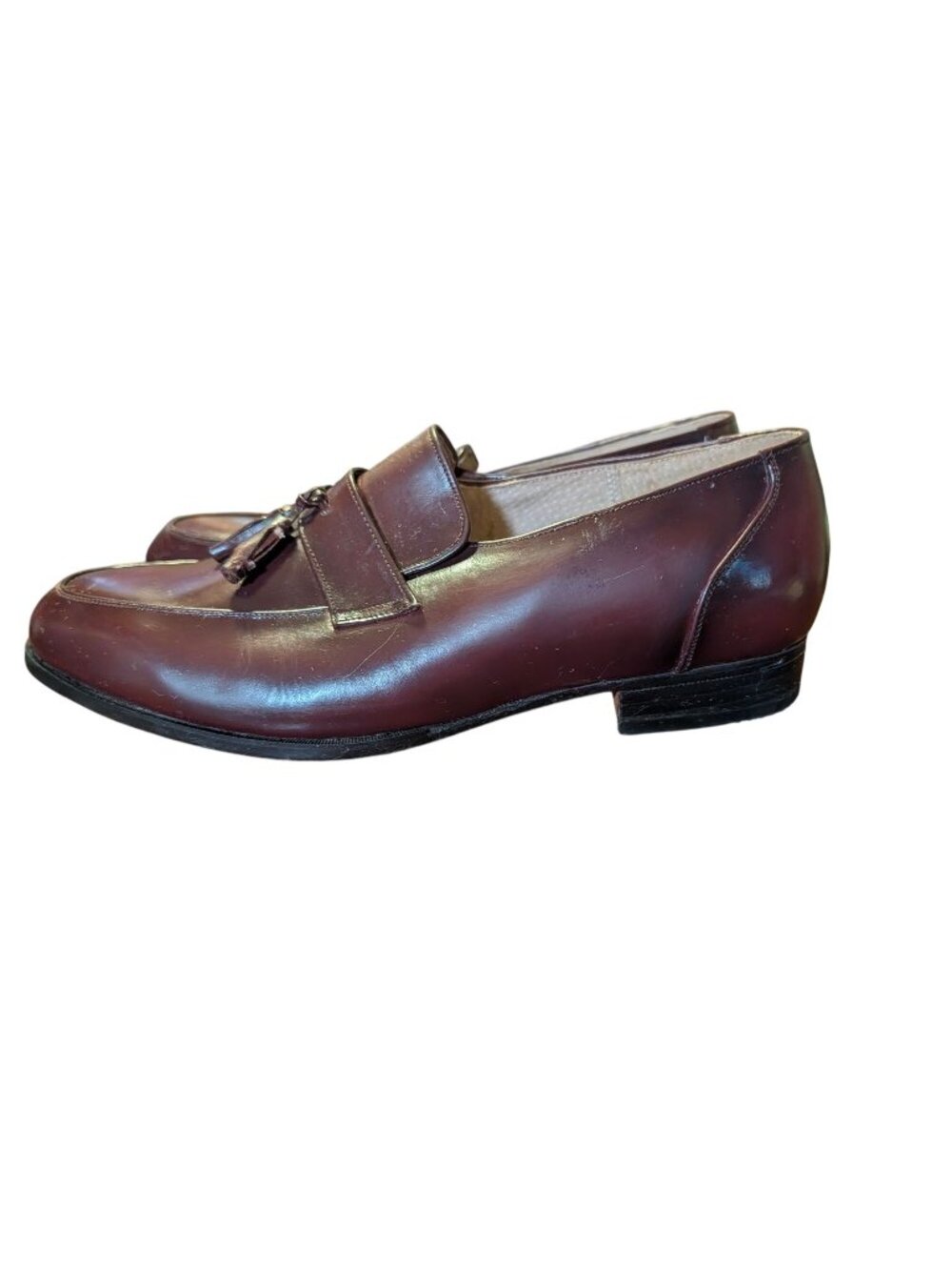 Vintage Barclay Burgundy Leather Tassel Loafers Mens Dress Shoes Size 8 Wide